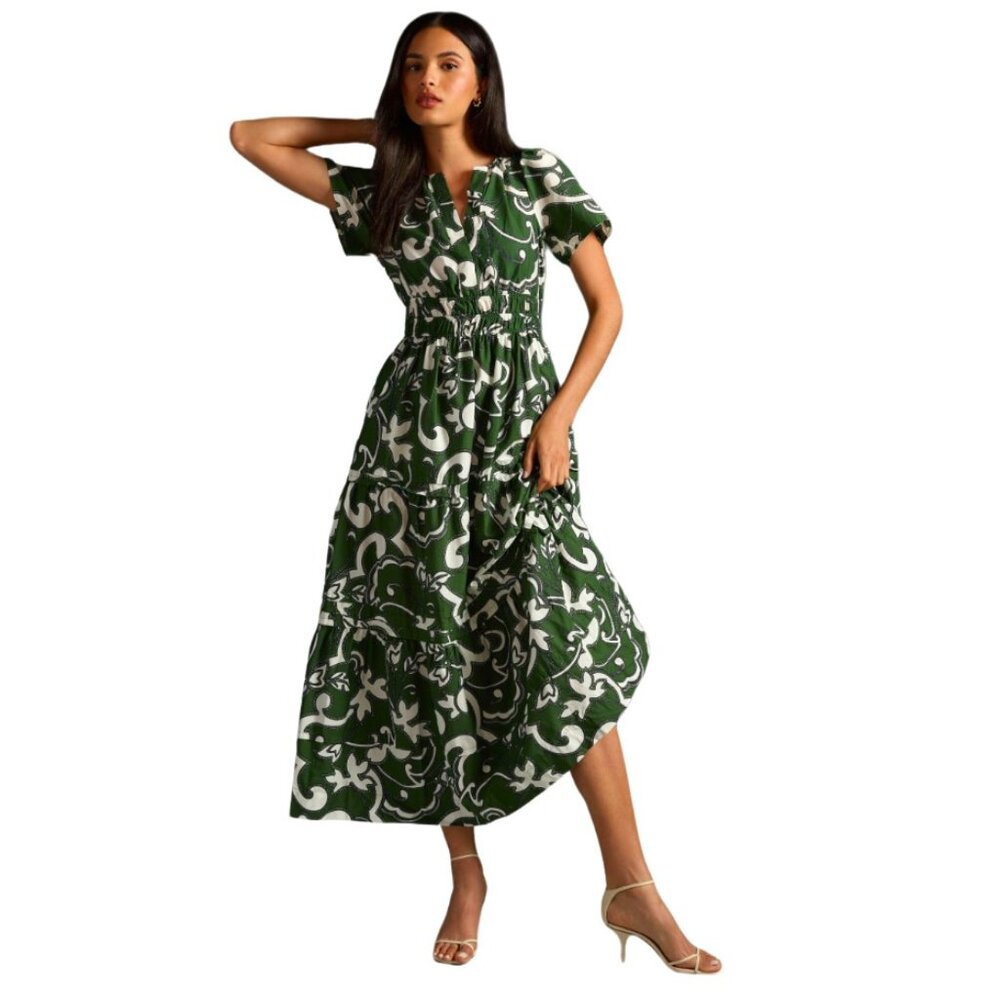 Anthropologie Green and White Maxi Dress